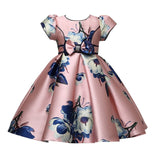 Mqtime Satin A-Line Cute Dress Girls Birthday Floral Print Dresses Children Clothing Casual Princess Party Clothes With Bow