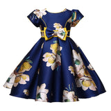 Mqtime Satin A-Line Cute Dress Girls Birthday Floral Print Dresses Children Clothing Casual Princess Party Clothes With Bow