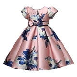 Mqtime Satin A-Line Cute Dress Girls Birthday Floral Print Dresses Children Clothing Casual Princess Party Clothes With Bow