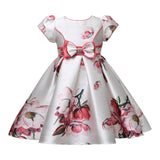 Mqtime Satin A-Line Cute Dress Girls Birthday Floral Print Dresses Children Clothing Casual Princess Party Clothes With Bow