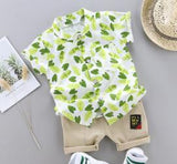 Cute Baby Boy Clothes Summer Set 2021 New Cartoon Dinosaur Print Short Sleeve Shirt + Pants for 1 2 3 4 Years Kid Toddler Outfit