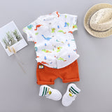 Cute Baby Boy Clothes Summer Set 2021 New Cartoon Dinosaur Print Short Sleeve Shirt + Pants for 1 2 3 4 Years Kid Toddler Outfit