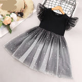 Mqtime Girls Summer Dresses Kids Clothes New Casual Little Flying Sleeve Printed Gradient Stars Princess Dress 2-8Y