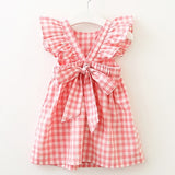 New Summer Flying sleeve Plaid Baby Girl Clothes Ruffles Backless Children Dress Leisure Lovely Baby Dress Kids Clothing