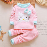 Mqtime Baby Clothes Pajamas Sets Girls Pajamas Children Warm Flannel Fleece Catoon Kids Sleepwear Home Suit Winter Spring