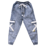Mqtime Korean Children Jeans Pants Cotton Blue Denim Pants Legs Spring Fall Loose Cargo Pant Baby Teen Clothes Boys Pocket Trousers