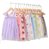 Mqtime Flower Embroidery Girls Dress Summer Baby Sling Tulle Pettskirt Sweet Lace Kid Princess Dresses Party Vestidos Para Clothes 1-6T