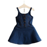 Mqtime Summer Baby Girls Denim Backless Dresses Toddler Kids Overalls Jeans Dress Fashion Children Bull-puncher Sundress Girls Clothes