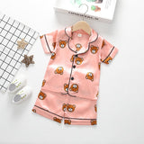 Mqtime Girls Satin Silk Pajamas Set Kids Boy Cartoon Sleepwear Outfits Summer Toddler Short Sleeve+shorts Boy Leisure Wear Home Clothes