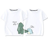 Mqtime New Dinosaur Printing Couple T Shirts Family Matching Clothing Cotton Soft Comfortable Short Sleeves Top Tee Family Outfits