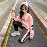 Mqtime Girl's Clothing Set Fall Spring Clothes Children Kids Girl Solid Korean Outfits Teens Tracksuit for 4 6 8 10 11 12 Years Old