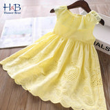 Mqtime Summer Girls Dress NEW Hollow Embroidered Fying Sleeves Princess Party Dress Fashion Baby Kids Girls Clothing