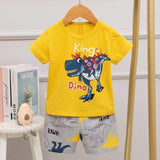 Mqtime Boys Girls Summer Children's Clothing Cartoon Kids Sports Suit T-shirt cotton Pants Pijamas Toddler Pajamas Set Dinosaur Unicorn