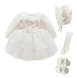 Newborn Baby Girl Dresses Clothes For 0-3 Month Set Party Birthday Dress Outfits 0-1 Years Shoes & Long Socks Christening