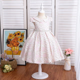 Mqtime Satin A-Line Cute Dress Girls Birthday Floral Print Dresses Children Clothing Casual Princess Party Clothes With Bow