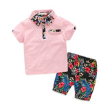 Mqtime  Kids Boys Clothes Boy Summer Clothing Sets Short Sleeves Print Tops Shirt+Flower Shorts Suits Children Clothing