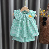 Mqtime Summer New Baby girl Cute Fruit Cotton Girls Plaid Suit Sweet Princess 2pcs Set Children's Clothing kids baby girl cloths