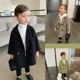 Winter Grid Jackets Boys Girls Woolen Double-breasted Baby Boy Trench Coat Lapel Autumn Kids Outerwear Coats Wool Coat Overcoat