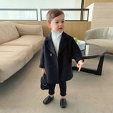 Winter Grid Jackets Boys Girls Woolen Double-breasted Baby Boy Trench Coat Lapel Autumn Kids Outerwear Coats Wool Coat Overcoat