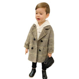 Winter Grid Jackets Boys Girls Woolen Double-breasted Baby Boy Trench Coat Lapel Autumn Kids Outerwear Coats Wool Coat Overcoat