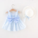 Mqtime New Fashion Baby Girl Dresses Princess clothing Cute 2pcs set Party Cotton Flower  Children  Bow Hat Sleeveless Sweet 1-3Y