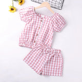 Mqtime Baby Girl Clothes Summer Children Clothing Flying Sleeveless Tops+White Shorts 2Pcs Plaid New Kids Clothing