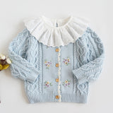 New Autumn Winter  Baby Girls Embroider Cardigan Coat 1-8Yrs Children Clothing Girls Knitted Kids Cardigan Coat