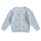 New Autumn Winter  Baby Girls Embroider Cardigan Coat 1-8Yrs Children Clothing Girls Knitted Kids Cardigan Coat