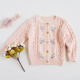 New Autumn Winter  Baby Girls Embroider Cardigan Coat 1-8Yrs Children Clothing Girls Knitted Kids Cardigan Coat