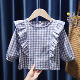 Mqtime Retro Korean Style Baby Girls Blouse Butterfly Ruched Dot Printed Tees Tops Cotton Autumn Blouse Kids Princess Clothes