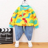 Mqtime Spring Kids Clothes Baby Dinosaur Cotton Sports Hooded Sweater Shirt Pants Sets Children Boys Kids Casual Suit 0-5 YEARS