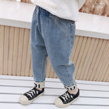 Mqtime Baby Girls Jeans Star Print Jeans Pants For Girls Elastic Waist Kids Jeans With Hole Autumn Novelty Clothes For Infant Girls