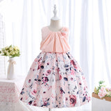 Mqtime Comfortable Casual Children Girls Dresses Floral Print Appliques Pleat Top Breathable Cotton Lining Kids Clothing