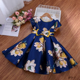 Mqtime Comfortable Casual Children Girls Dresses Floral Print Appliques Pleat Top Breathable Cotton Lining Kids Clothing