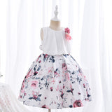 Mqtime Comfortable Casual Children Girls Dresses Floral Print Appliques Pleat Top Breathable Cotton Lining Kids Clothing