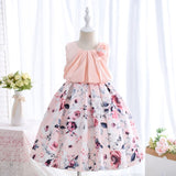 Mqtime Comfortable Casual Children Girls Dresses Floral Print Appliques Pleat Top Breathable Cotton Lining Kids Clothing