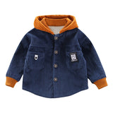 Mqtime male and female baby autumn and winter thick coat boys fashion corduroy cartoon sweatshirt hooded Korean jacket