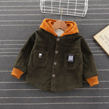 Mqtime male and female baby autumn and winter thick coat boys fashion corduroy cartoon sweatshirt hooded Korean jacket