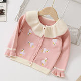 Mqtime Teenster Fall Girls Cardigan Cute Flower Embroidery Baby Children Tops Fashion Winter Toddler Kids Sweaters Princess Outfits