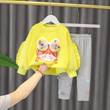 Mqtime Spring And Autumn New Female Baby Outer Wear Party Casual Cute Autumn Style Children's Clothes Cartoon Two-Piece Suit